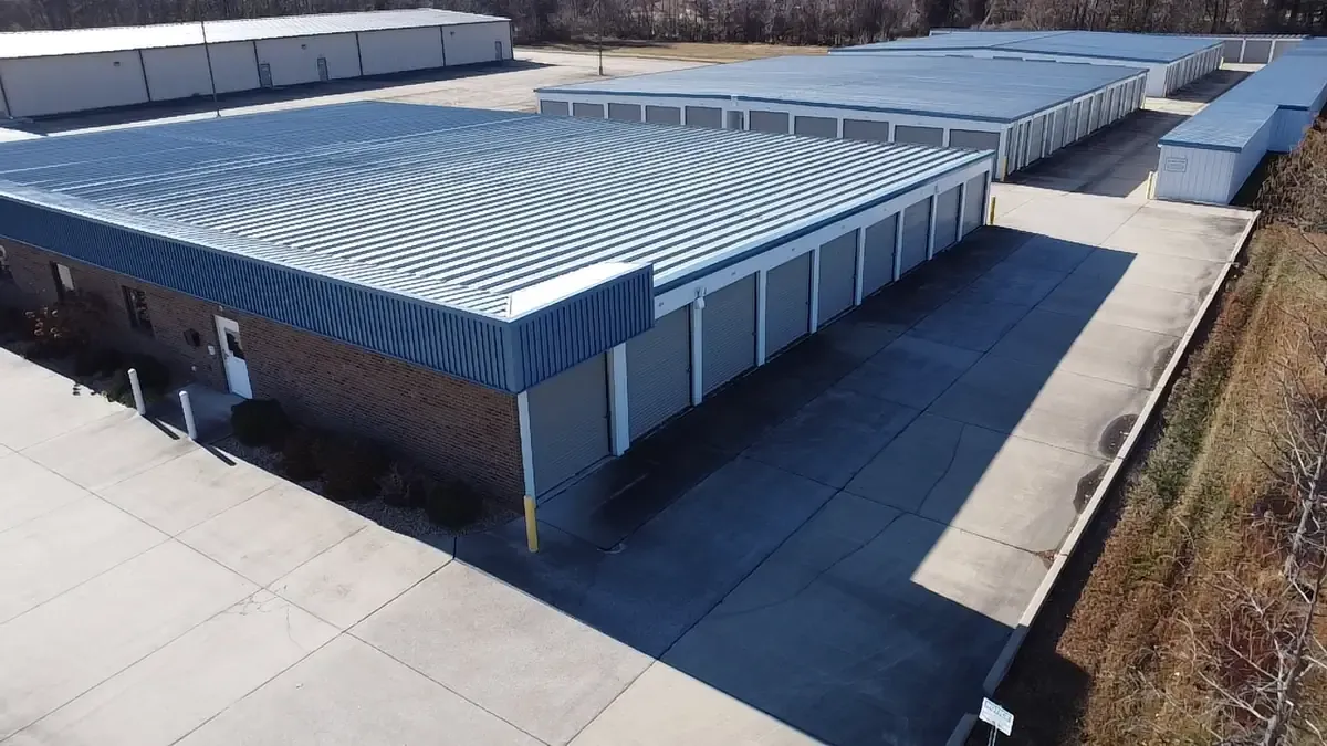 corner birdeye view of drive up storage facility