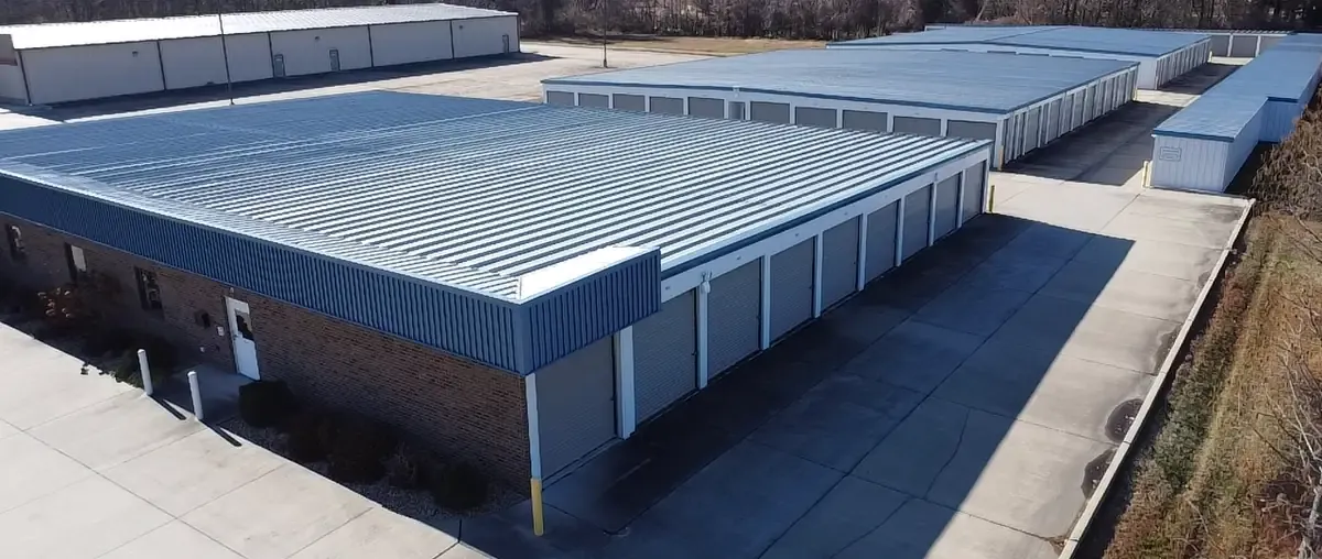 corner birdeye view of drive up storage facility
