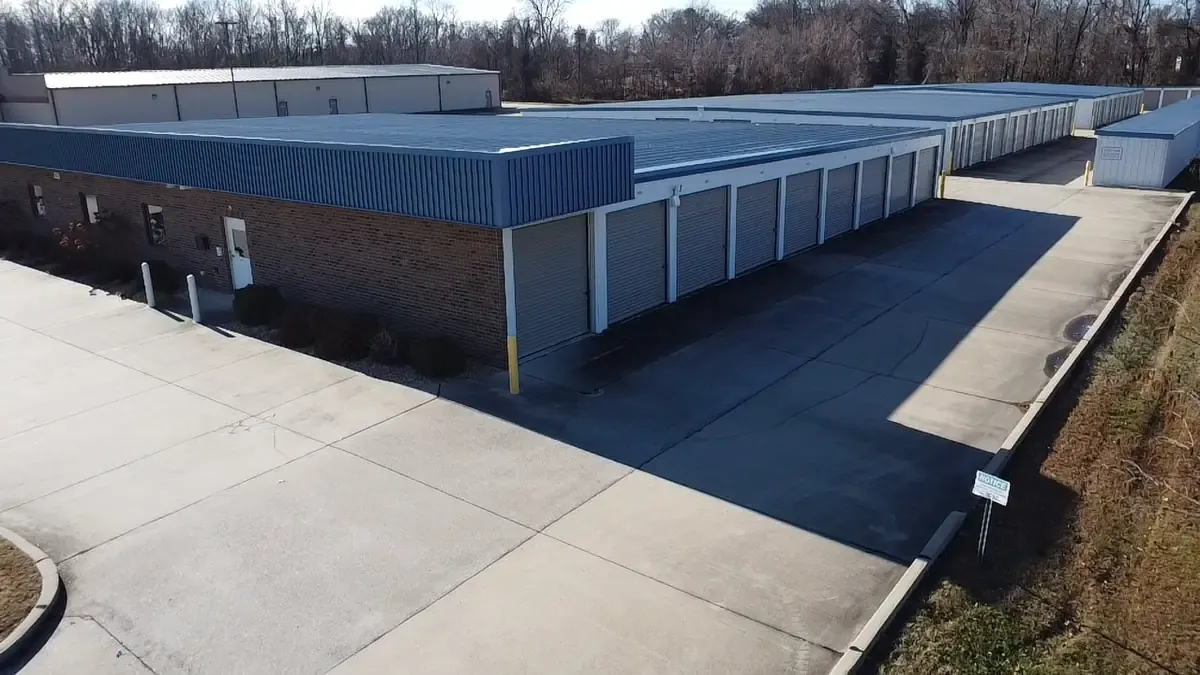 corner birdeye view of drive up storage facility
