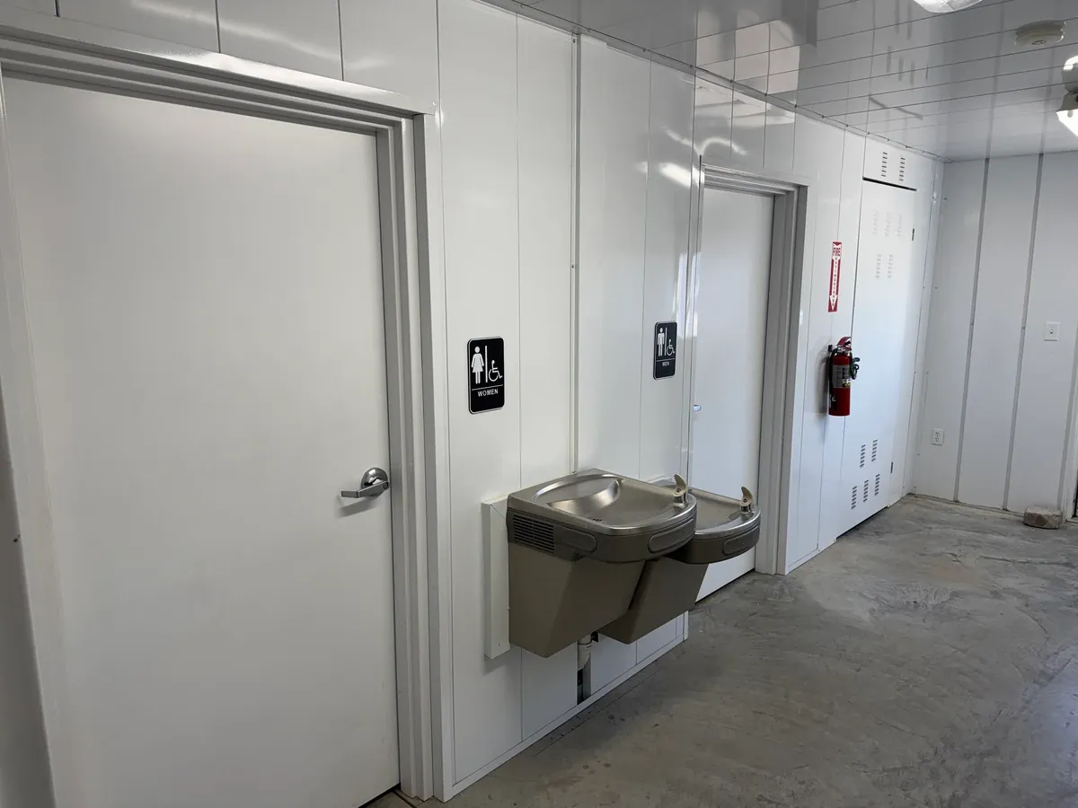 bathrooms & water fountain at storage facility 