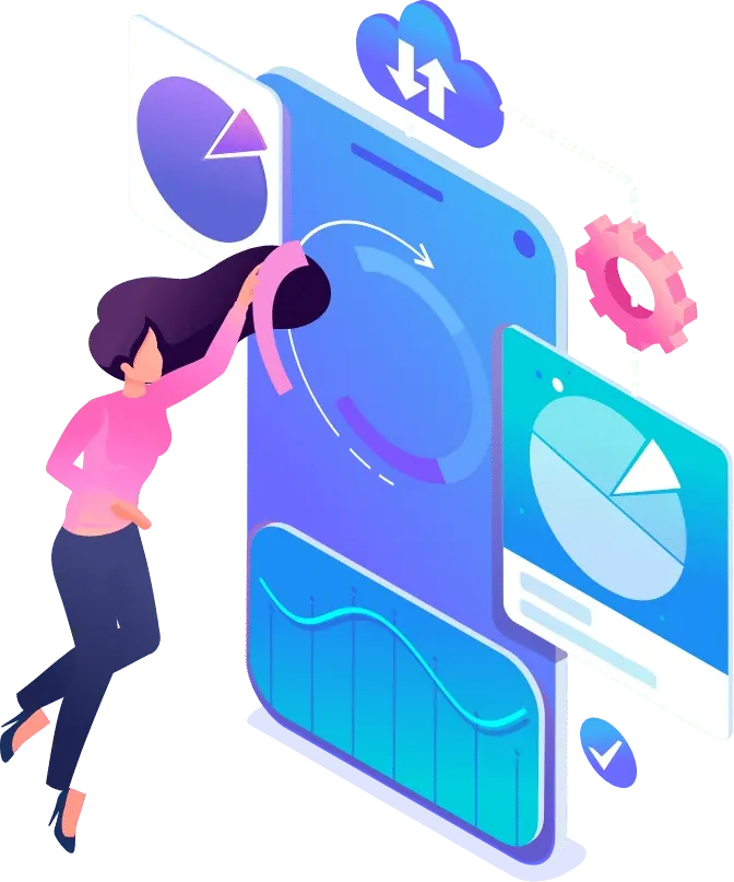 Illustration of woman infront of charts