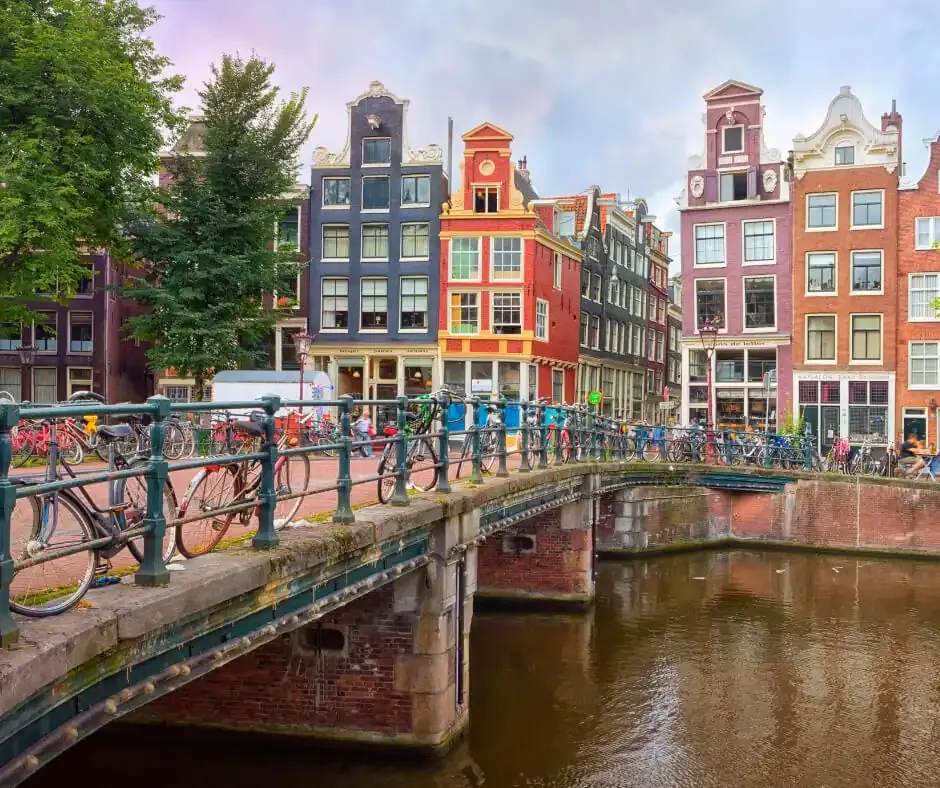 Amsterdam New York, Bridge, Water, Bikes, People, Buildings 